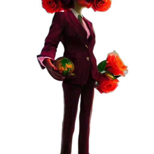 flower, staff, robot, dress, 3d render, concept art, cartoon, photorealistic transparent PNG cut-out