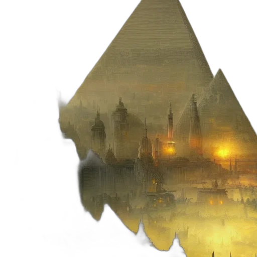concept art, fantasy art, fog, golden, futuristic, ethereal, city, temples transparent PNG cut-out