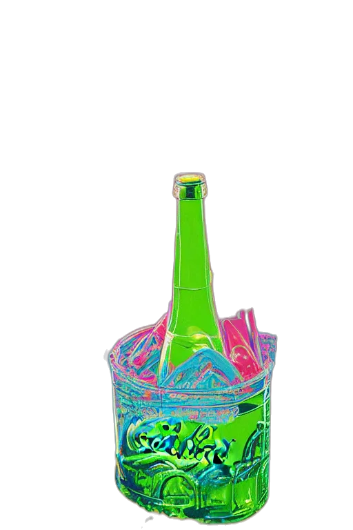 bottle, crown, umbrella, weapon, 3d render, vaporwave, neon, ice transparent PNG cut-out