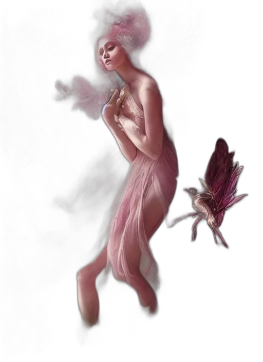 creature, dragon, dress, fantasy art, concept art, photorealistic, watercolor, fog transparent PNG cut-out