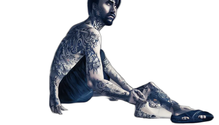 shoes, photorealistic, concept art, fantasy art, comic book art, tattooed, young, thin transparent PNG cut-out