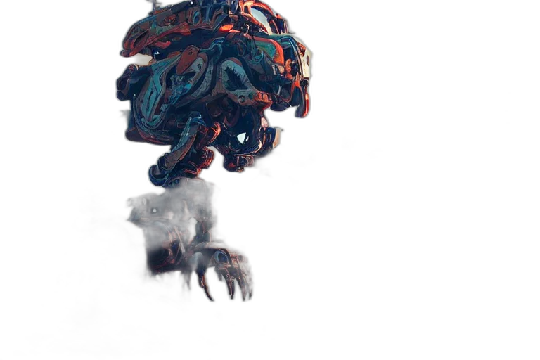 robot, mask, creature, crown, concept art, 3d render, photorealistic, fantasy art transparent PNG cut-out