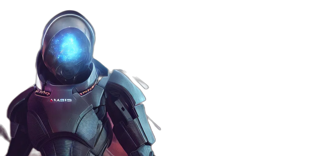 robot, concept art, 3d render, cyberpunk, blue, mass, effect, andromeda transparent PNG cut-out