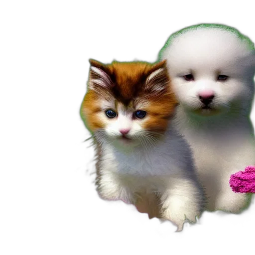 animal, 3d render, photorealistic, pixel art, concept art, fluffy, puppies, kittens transparent PNG cut-out