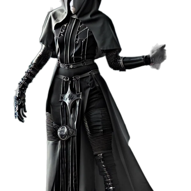 staff, jacket, concept art, 3d render, cyberpunk, fantasy art, monochrome, dark transparent PNG cut-out