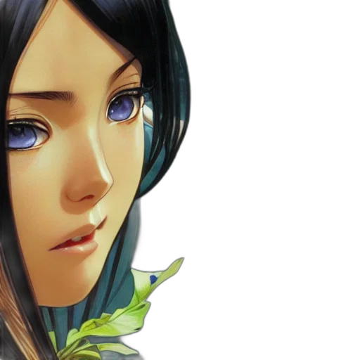 face, photorealistic, fantasy art, concept art, anime, blue, green, pastel transparent PNG cut-out