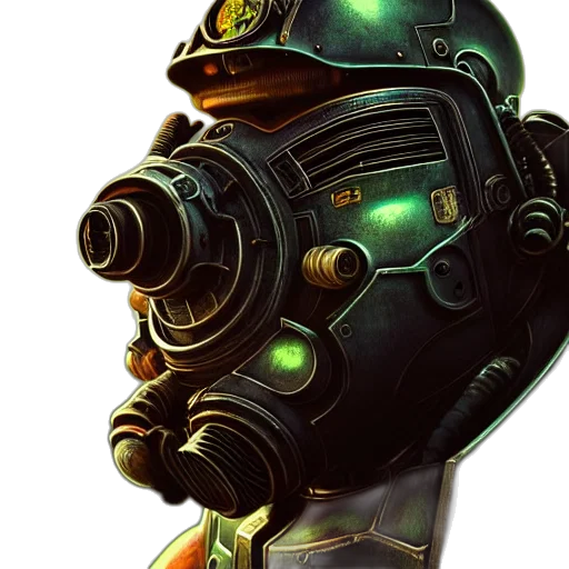 robot, mask, face, weapon, concept art, cyberpunk, comic book art, 3d render transparent PNG cut-out