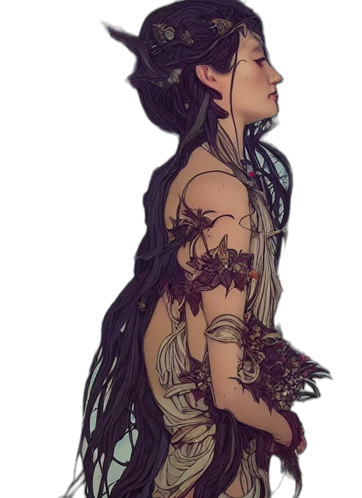 dress, crown, flower, fantasy art transparent PNG cut-out