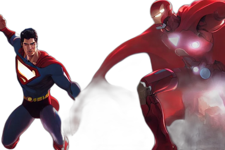 concept art, comic book art, 3d render, fantasy art, red, superman, ironman, black transparent PNG cut-out