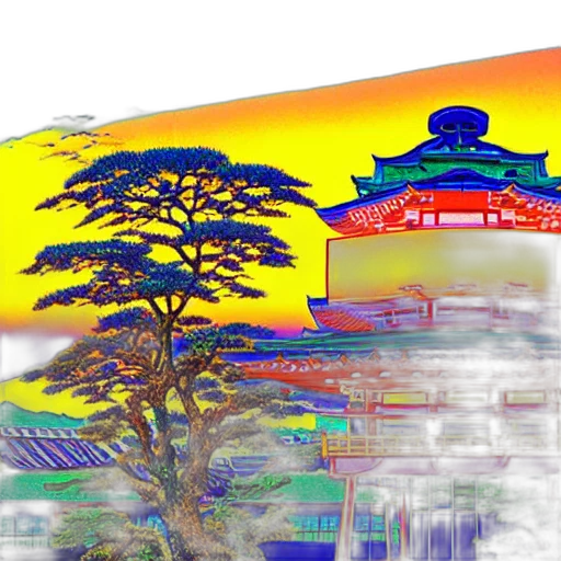 photorealistic, vaporwave, 3d render, concept art, sunset, colorful, illustration, japan transparent PNG cut-out