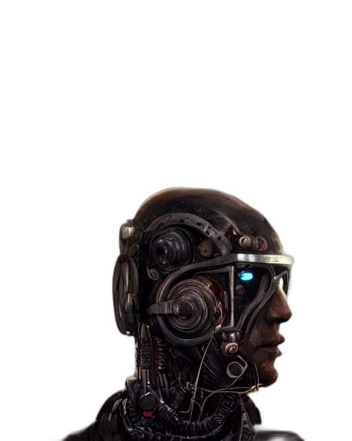 robot, face, mask, creature, cyberpunk, concept art, 3d render, photorealistic transparent PNG cut-out