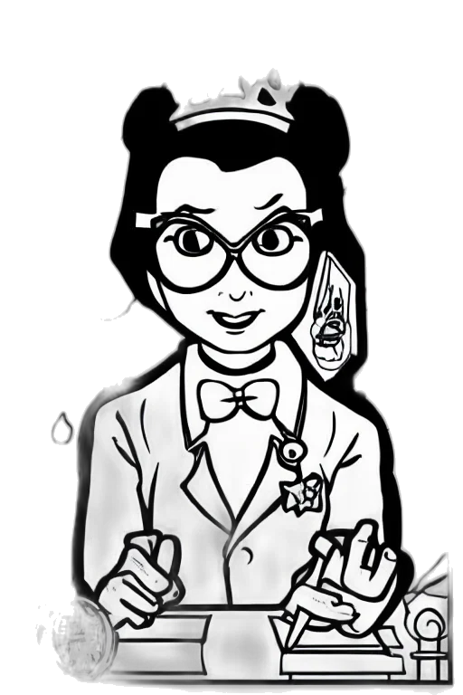 staff, cartoon, comic book art, concept art, pencil sketch, princess, scientist, colouring transparent PNG cut-out