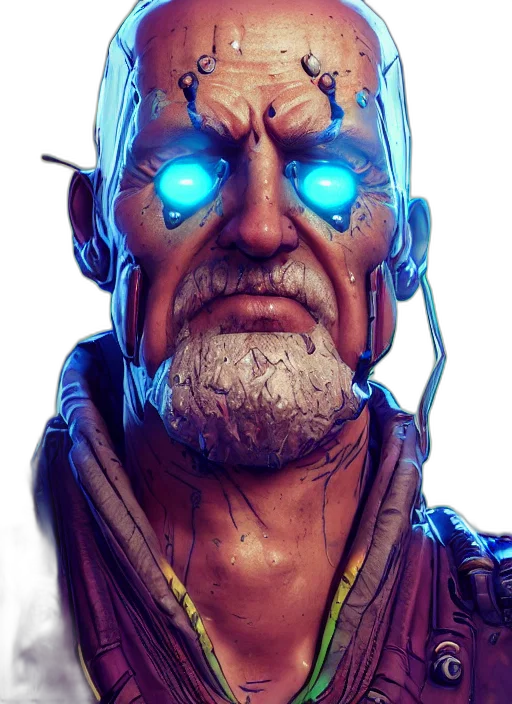 face, mask, robot, staff, cyberpunk, concept art, fantasy art, comic book art transparent PNG cut-out