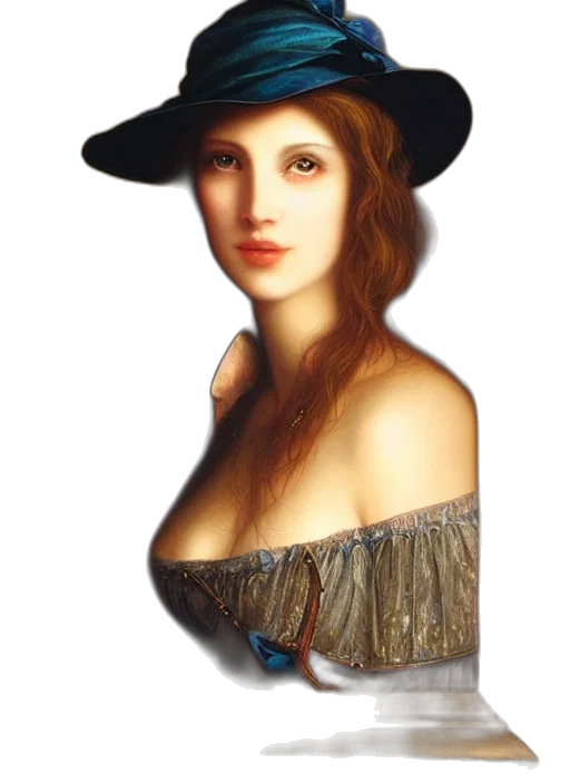 hat, face, dress, jewelry, oil painting, photorealistic, fantasy art, pixel art transparent PNG cut-out
