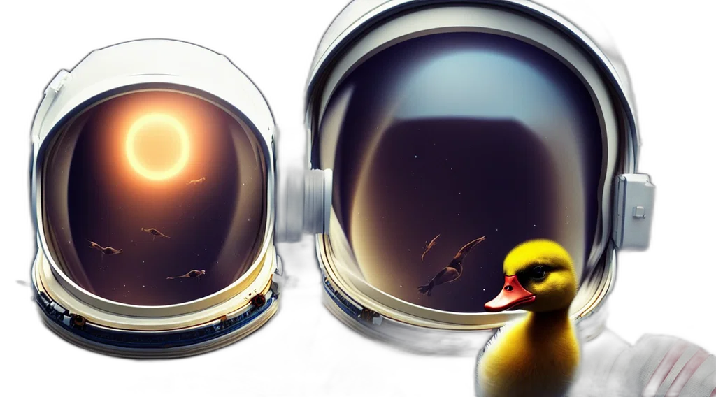 concept art, 3d render, photorealistic, outer space, epic, portrait, astronaut, duckling transparent PNG cut-out