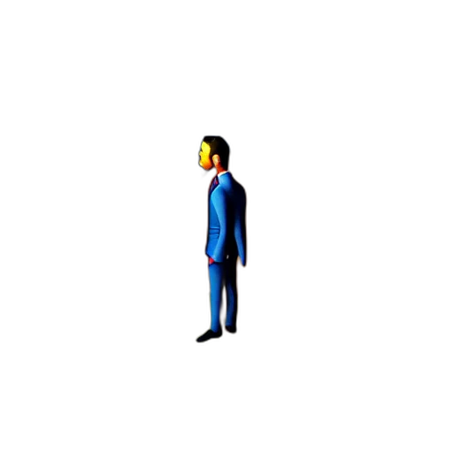 staff, robot, jacket, face, pixel art, 3d render, concept art, vaporwave transparent PNG cut-out
