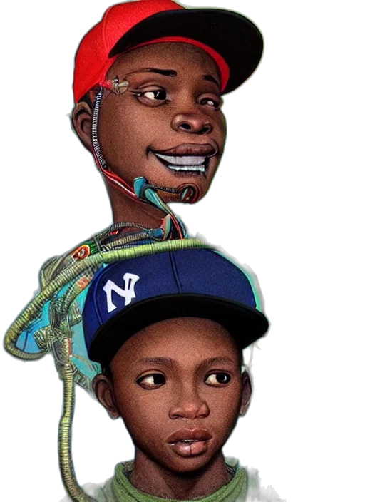face, hat, concept art, photorealistic, 3d render, cartoon, colourful, caricature transparent PNG cut-out