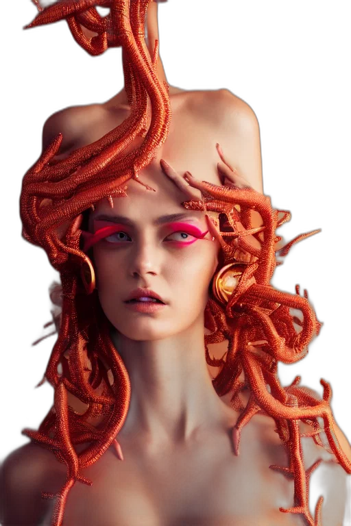 hair, crown, creature, face, concept art, photorealistic, 3d render, fantasy art transparent PNG cut-out