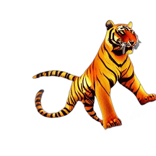 animal, 3d render, concept art, pixel art, photorealistic, tiger, fire, flying transparent PNG cut-out