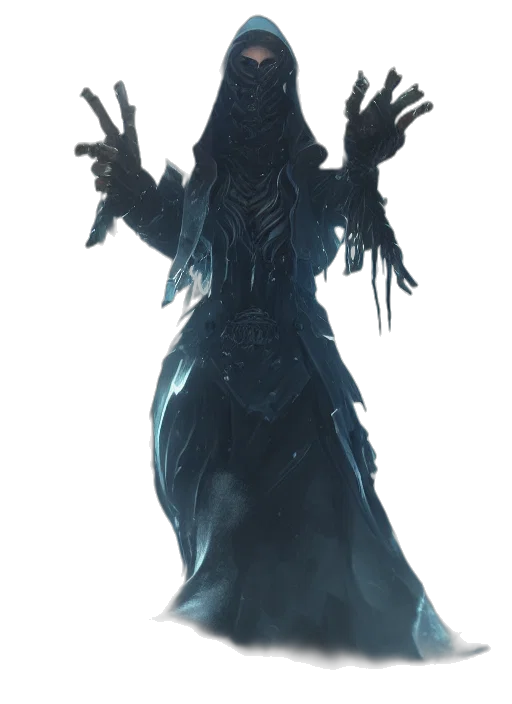 creature, staff, mask, dress, concept art, fantasy art, 3d render, comic book art transparent PNG cut-out