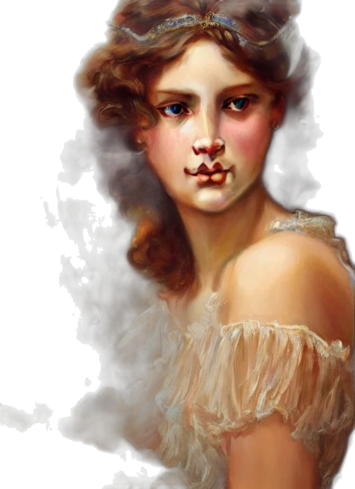 face, jewelry, crown, photorealistic, oil painting, fantasy art, concept art, fog transparent PNG cut-out