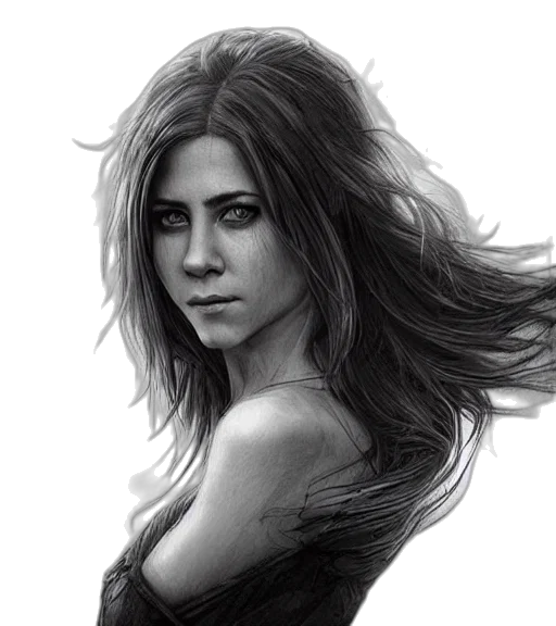 hair, face, photorealistic, fantasy art, comic book art, pencil sketch, aniston, beautiful transparent PNG cut-out