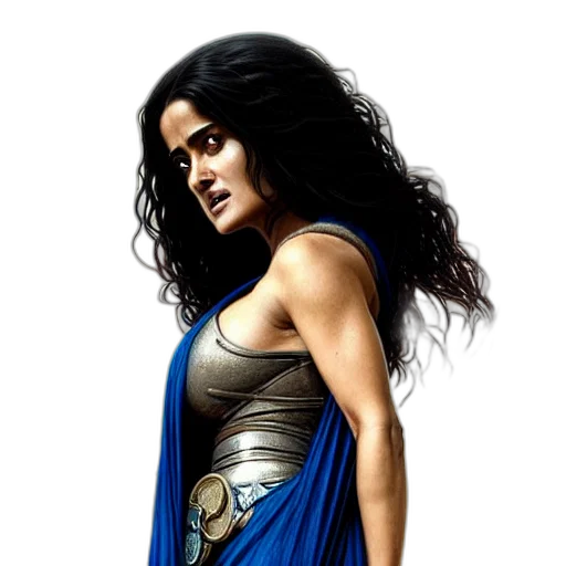 comic book art, fantasy art, concept art, photorealistic, portrait, salma, hayek, surly transparent PNG cut-out