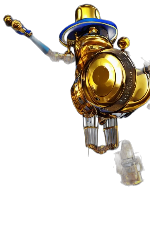 robot, weapon, sword, staff, concept art, 3d render, golden, portrait transparent PNG cut-out