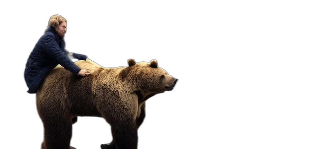 animal, creature, concept art, 3d render, photorealistic, fantasy art, riding, bear transparent PNG cut-out