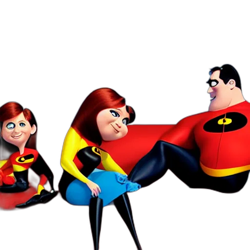 comic book art, concept art, 3d render, cartoon, incredibles, family, sitting, couch transparent PNG cut-out