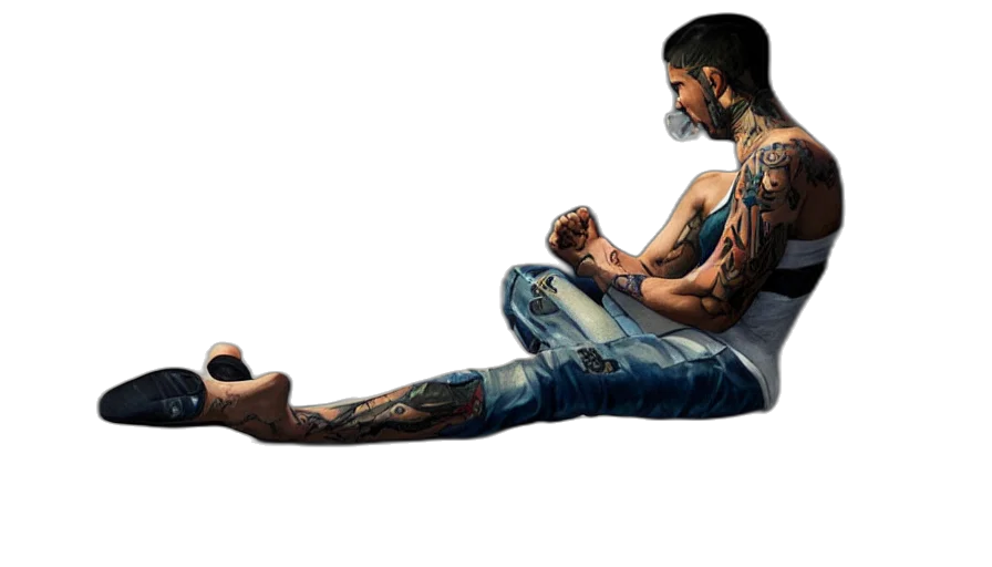 shoes, photorealistic, concept art, cyberpunk, fantasy art, tattooed, young, thin transparent PNG cut-out