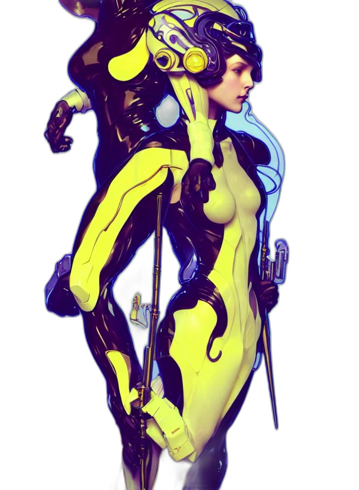 robot, staff, weapon, dress, concept art, cyberpunk, fantasy art, comic book art transparent PNG cut-out