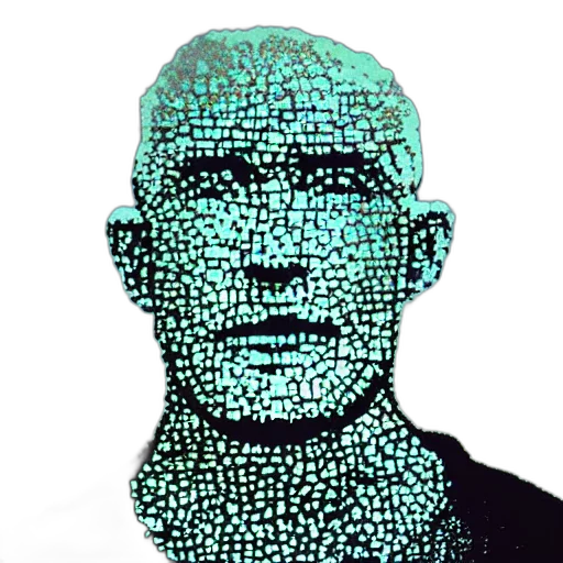 face, mask, robot, pixel art, cyberpunk, cartoon, photorealistic, green transparent PNG cut-out