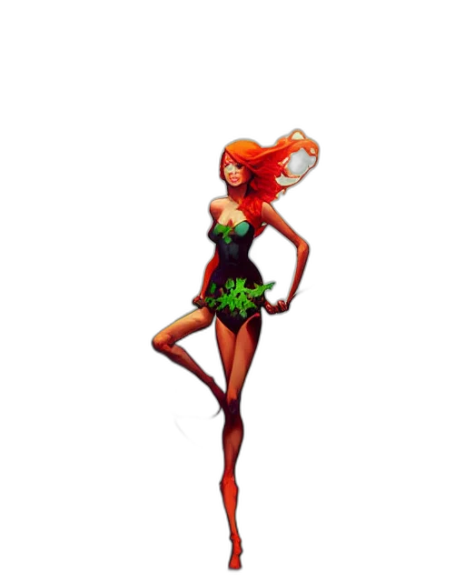 dress, flower, staff, concept art, pixel art, fantasy art, comic book art, green transparent PNG cut-out