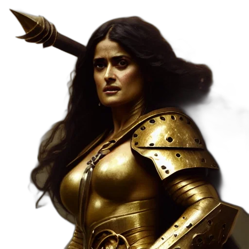 fantasy art, concept art, comic book art, photorealistic, golden, portrait, salma, hayek transparent PNG cut-out