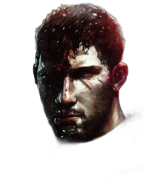 face, concept art, photorealistic, comic book art, fantasy art, red, battle, hardened transparent PNG cut-out