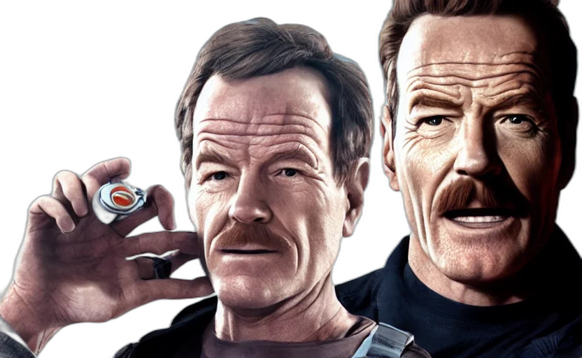 comic book art, concept art, photorealistic, bryan, cranston, chell, portal transparent PNG cut-out