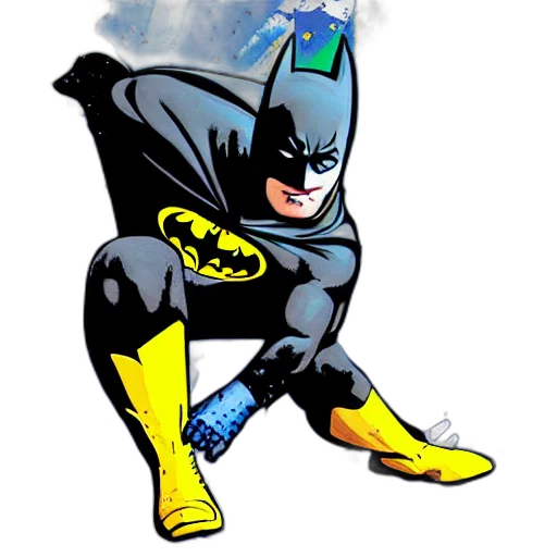 comic book art, concept art, cartoon, batman, breakdancing, splatter, paint transparent PNG cut-out