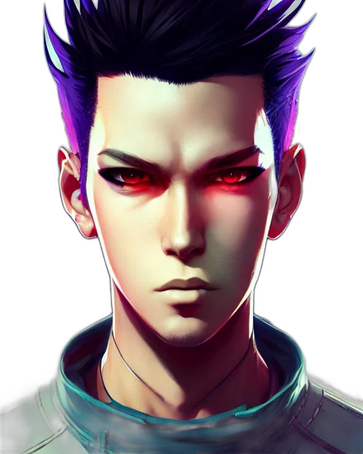 face, staff, robot, anime, cyberpunk, fantasy art, comic book art, red transparent PNG cut-out
