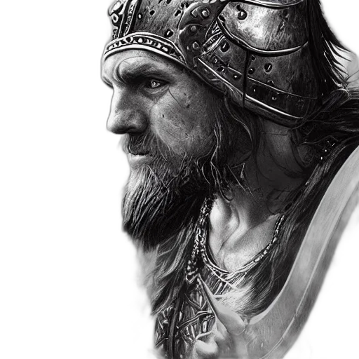 face, sword, crown, fantasy art, photorealistic, concept art, pencil sketch, viking transparent PNG cut-out