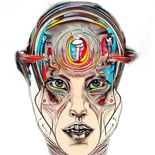mask, face, robot, jewelry, concept art, comic book art, cyberpunk, watercolor transparent PNG cut-out