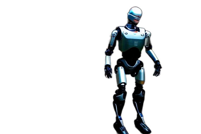 robot, 3d render, concept art, cyberpunk, blue, real, life, robocop transparent PNG cut-out