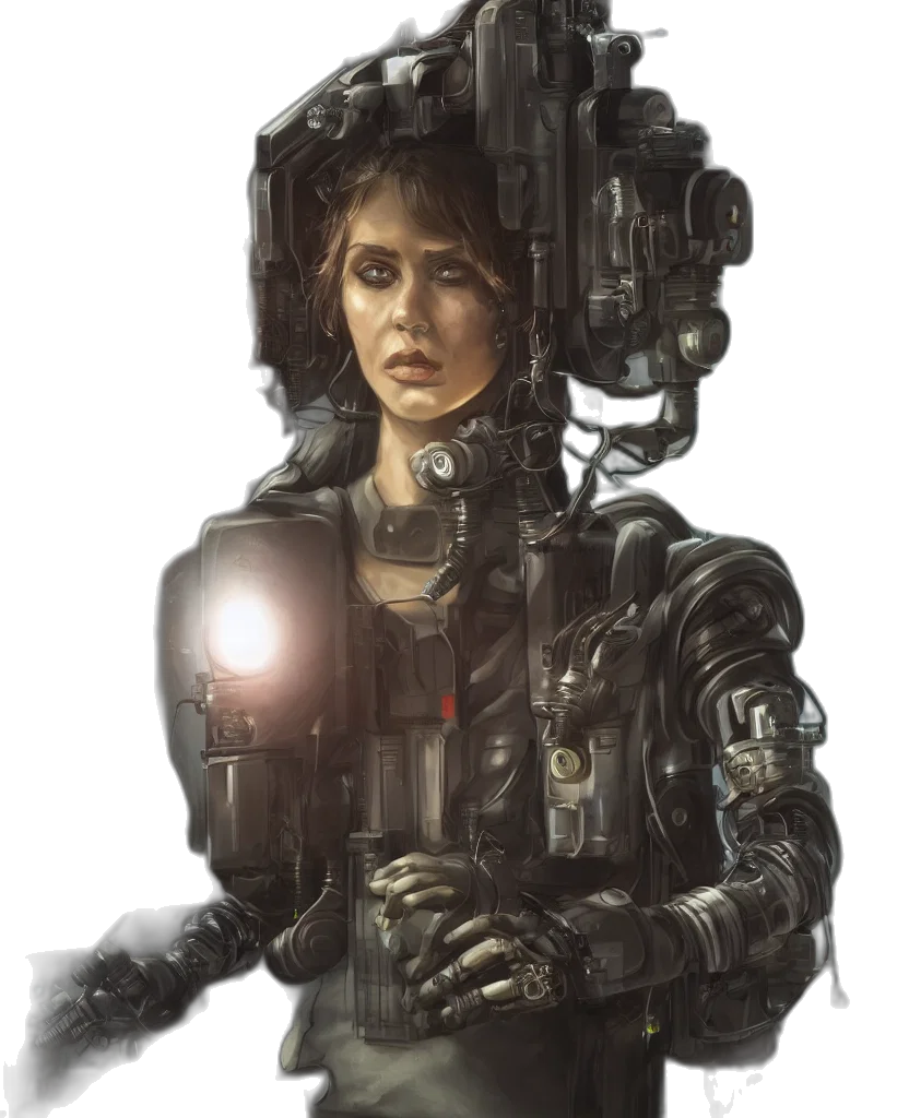 robot, weapon, face, jacket transparent PNG cut-out