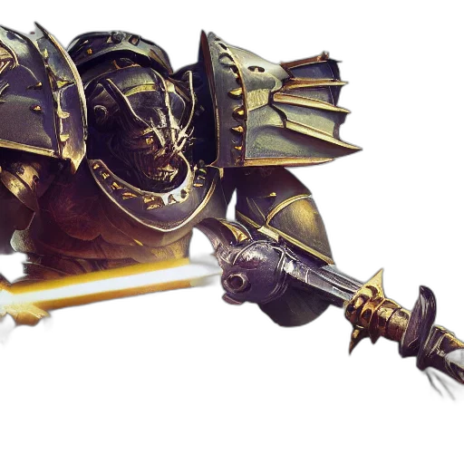 sword, weapon, staff, concept art, fantasy art, 3d render, golden, warhammer transparent PNG cut-out