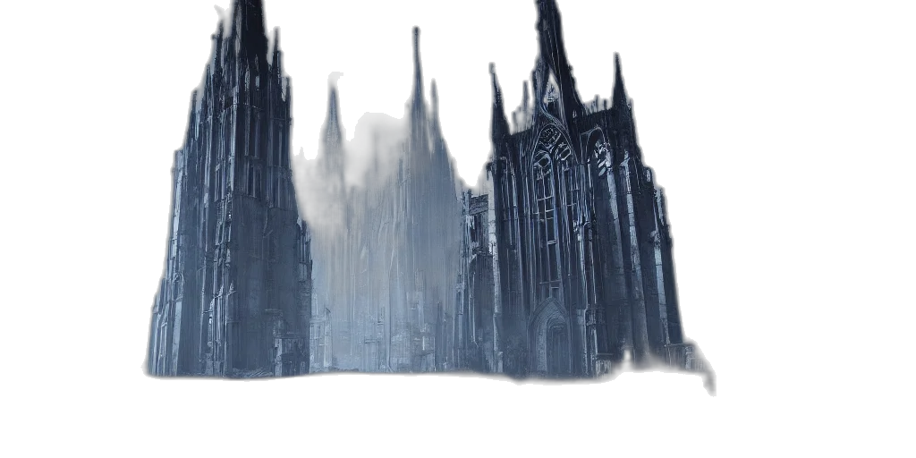building, concept art, fantasy art, 3d render, watercolor, fog, snow, city street transparent PNG cut-out