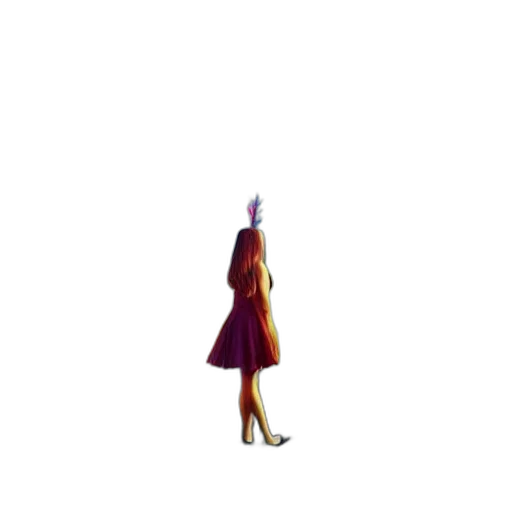 dress, umbrella, staff, hair, vaporwave, pixel art, concept art, 3d render transparent PNG cut-out