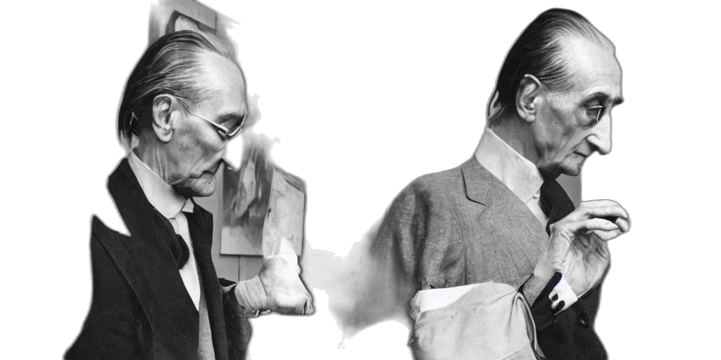 photorealistic, concept art, pencil sketch, marcel, duchamp, visiting, new, gallery transparent PNG cut-out