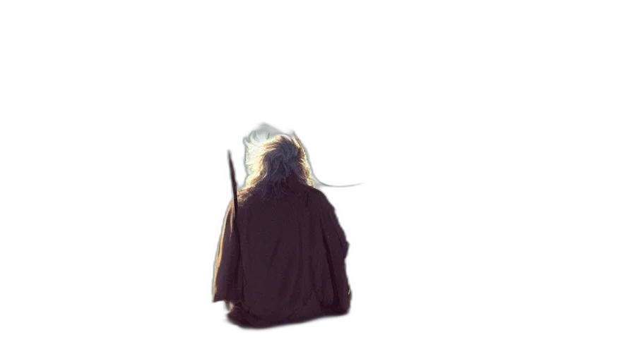 hair, jacket, staff, sword transparent PNG cut-out