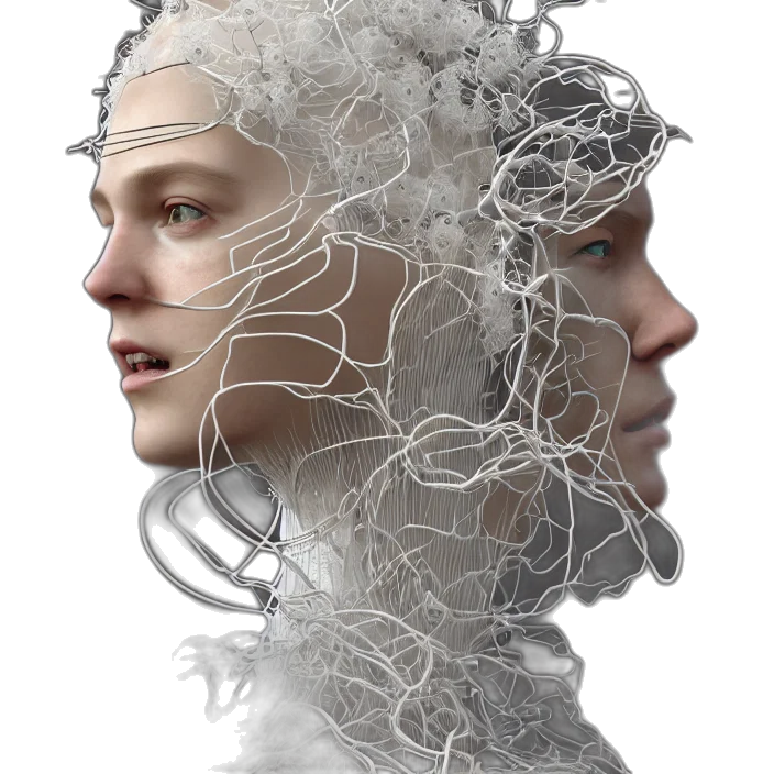 face, mask, crown, robot, concept art, photorealistic, 3d render, cyberpunk transparent PNG cut-out