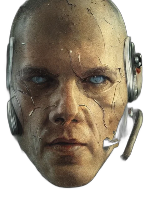 mask, face, robot, cyberpunk, concept art, photorealistic, comic book art, half transparent PNG cut-out